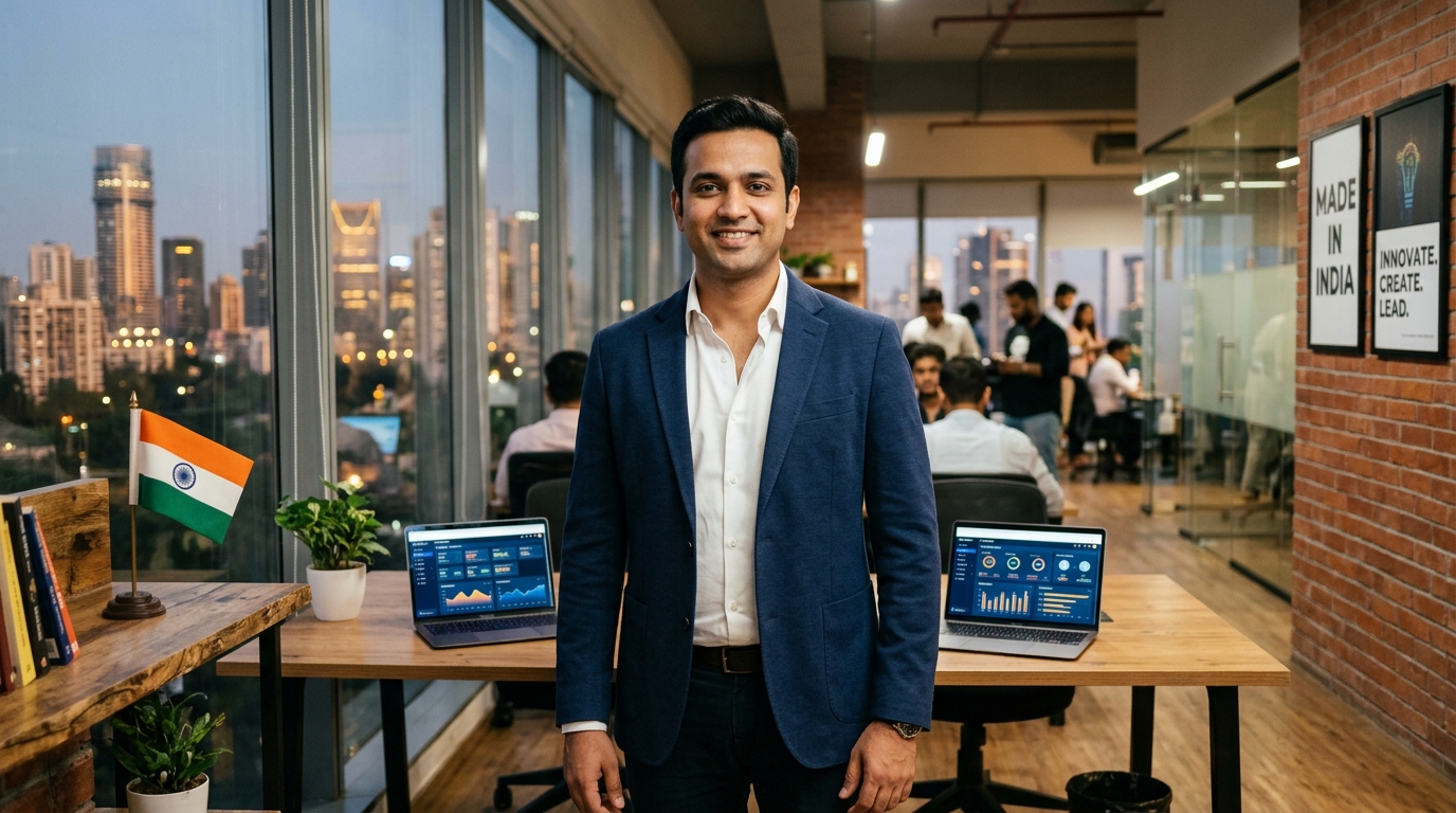 Indian entrepreneur at his corporate office